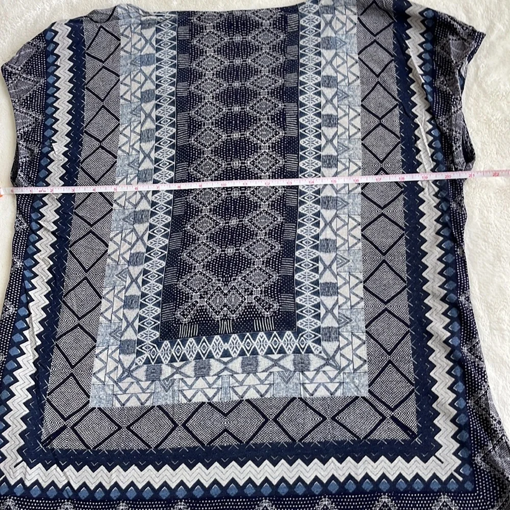 Lucky Brand tie waist sleeveless top blue / grey print sz large - Picture 11 of 12